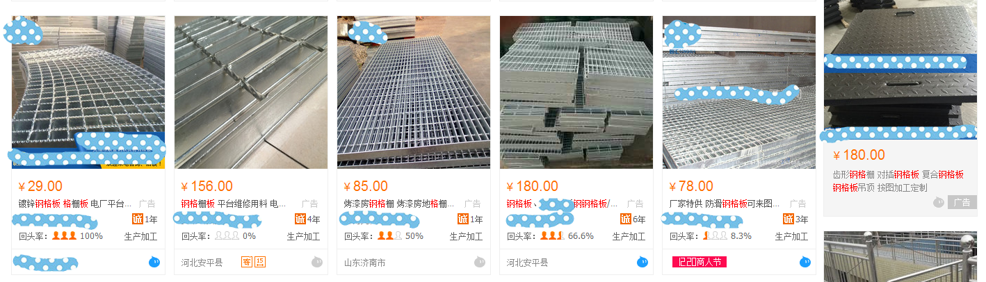 價格參差不齊的鋼格板產(chǎn)品價格截圖